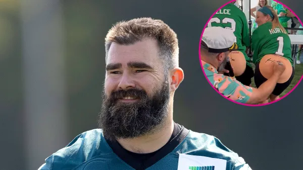 Jason Kelce Signs A Pair of Fake Butts at Eagles Charity Bowl