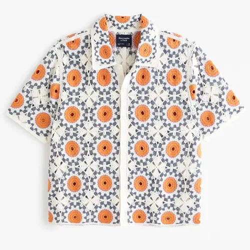 Abercrombie and Fitch Crochet-Style Button-Through Sweater Polo