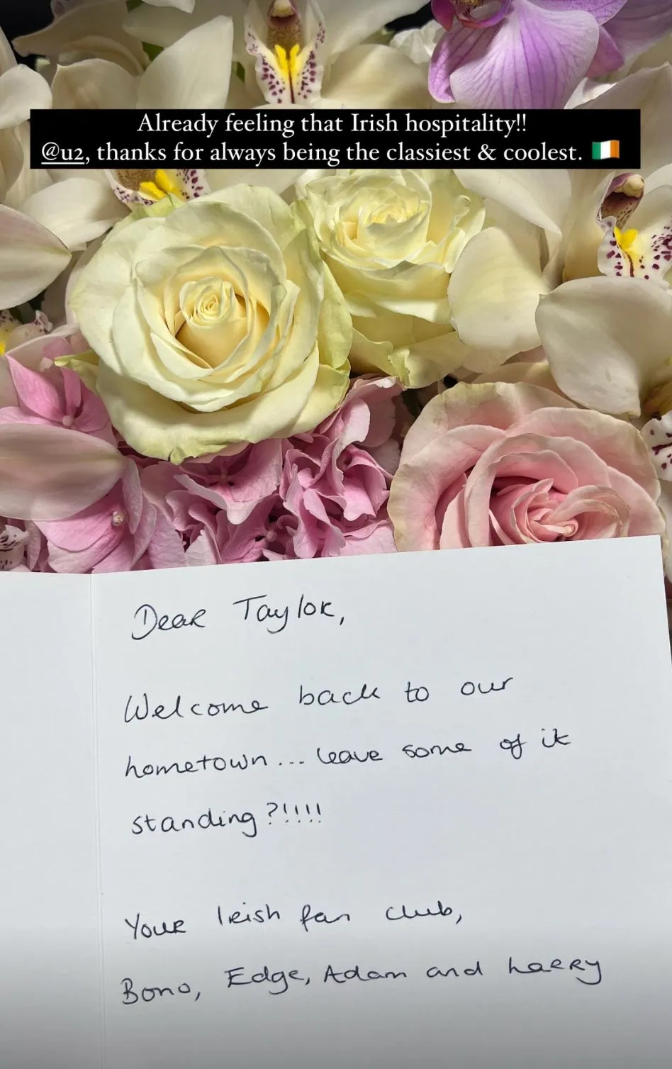 Taylor Swift Gushes Over Coolest Welcome to Ireland From U2