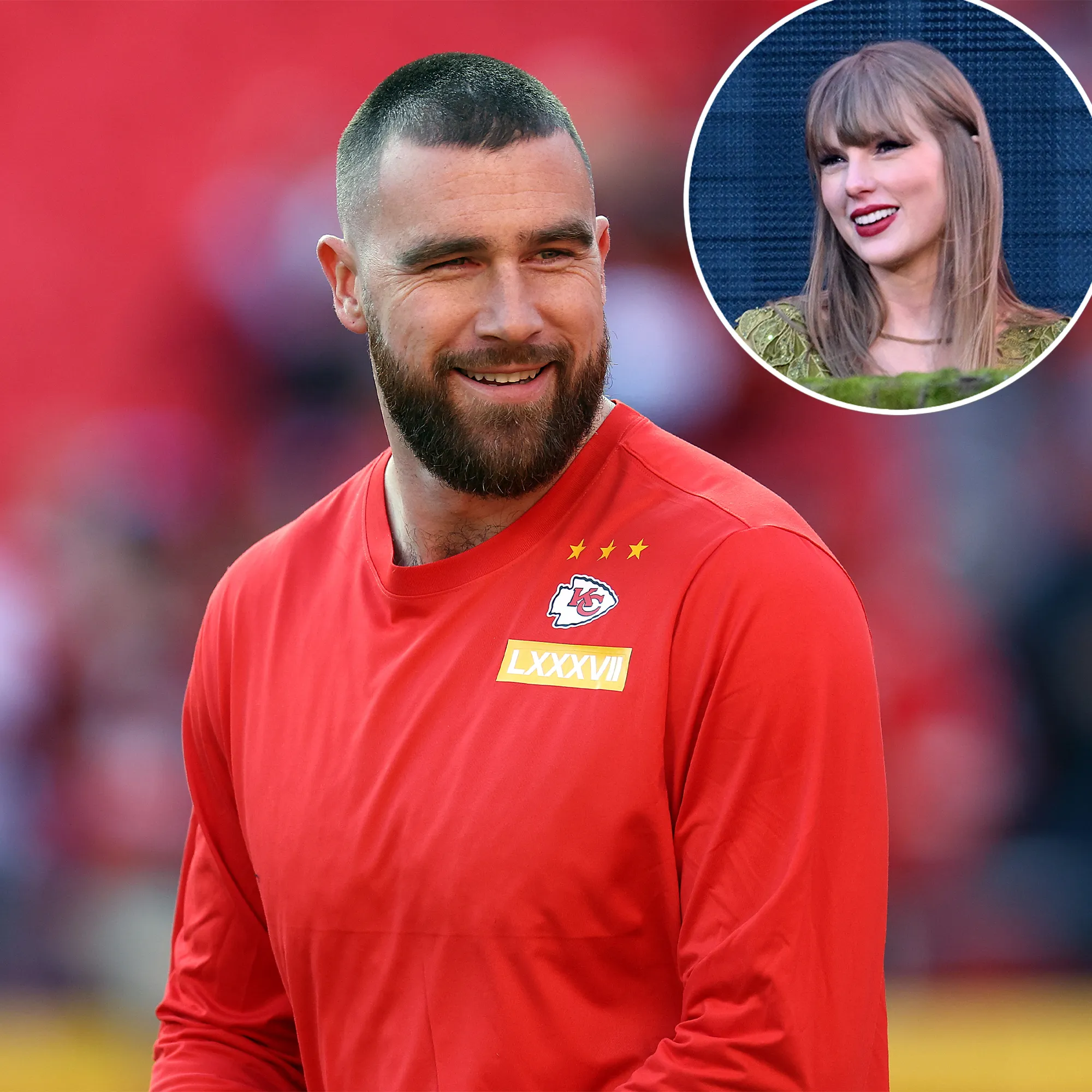 Travis Kelce Reacts to Podcast Hosts Role Playing His Post Softball Game Convo With Taylor Swift