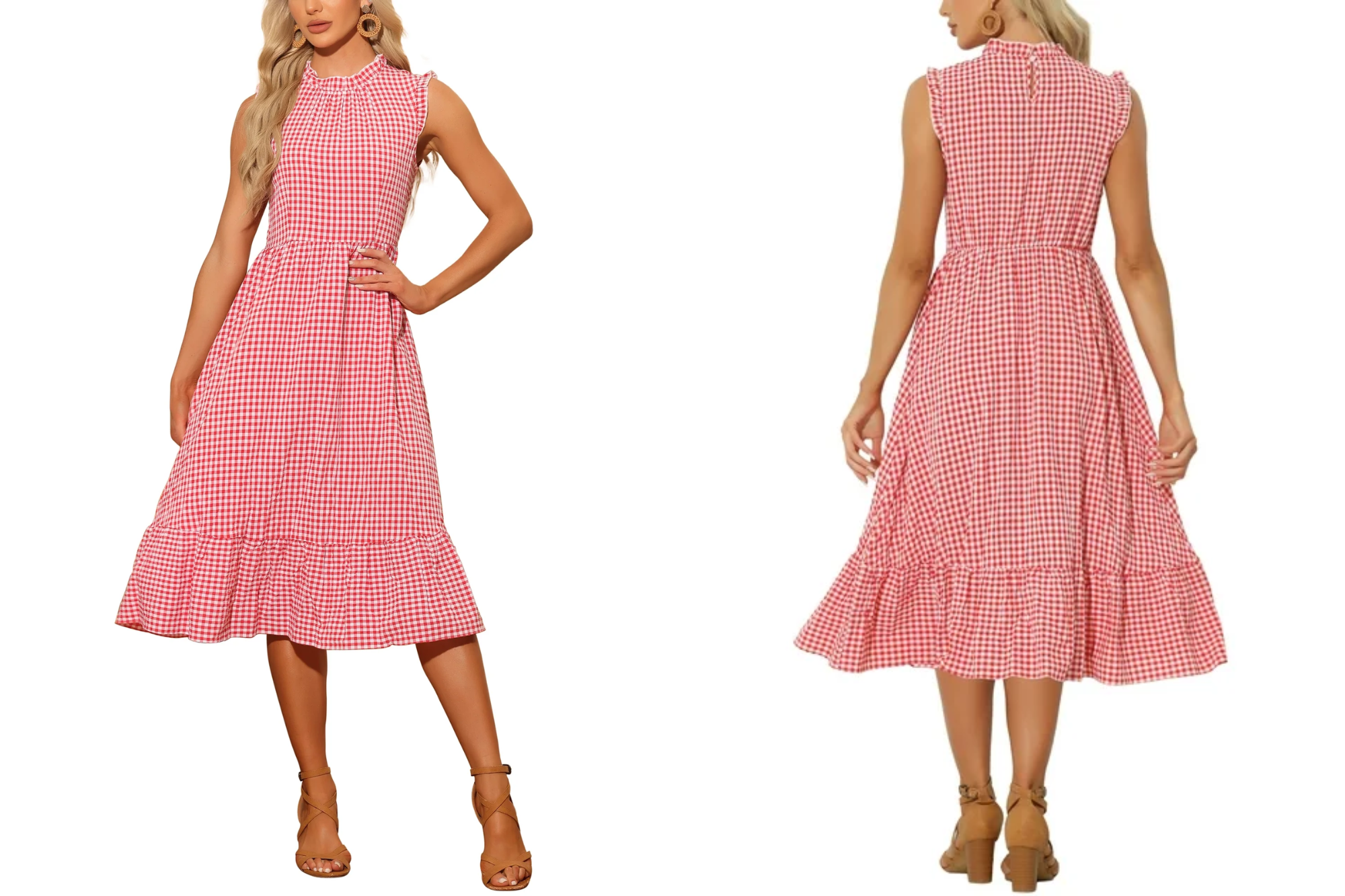 Allegra K Plaid Ruffled Sleeveless Dress