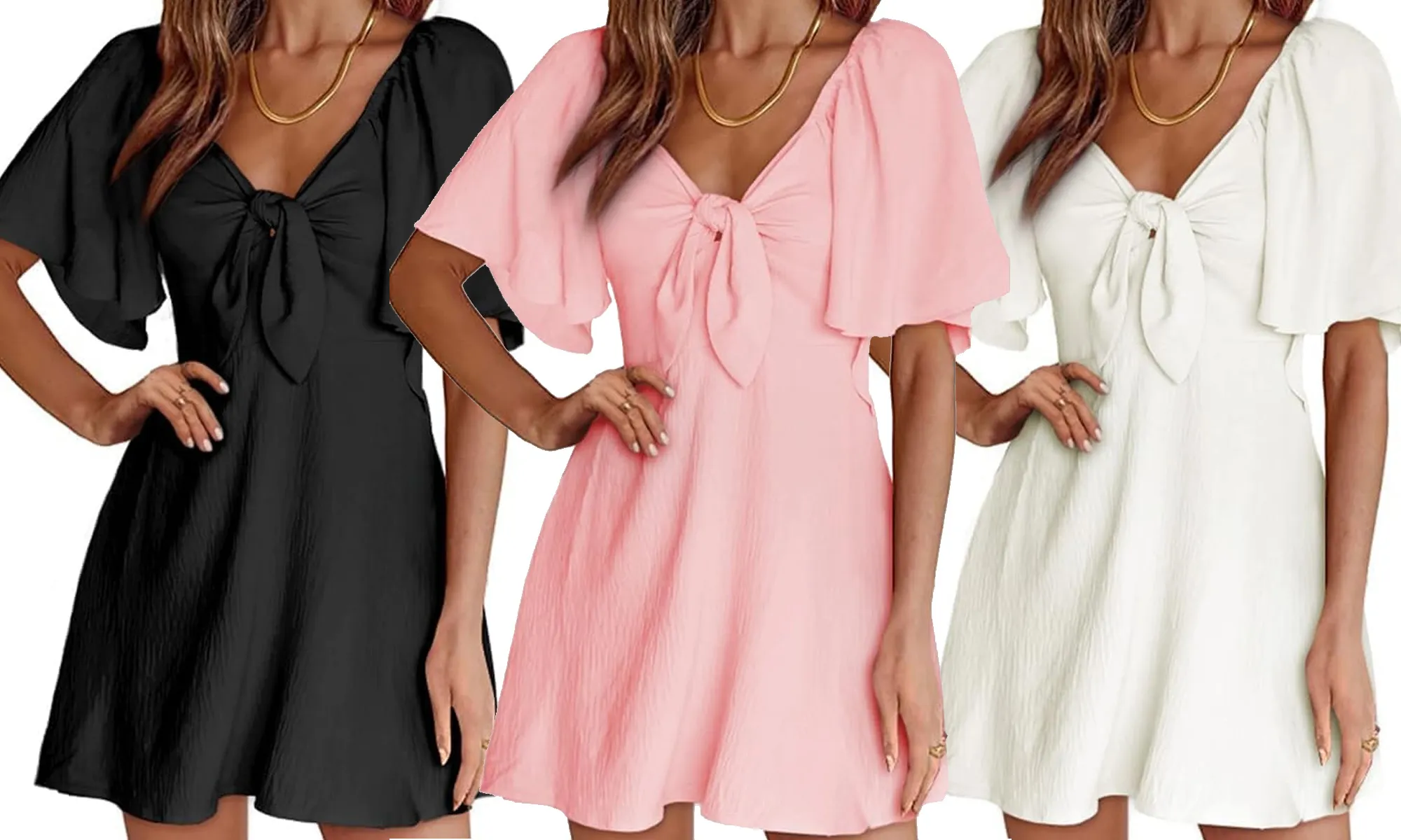 Dokotoo Deep V-Neck Bow Tie Mini Dress Amazon