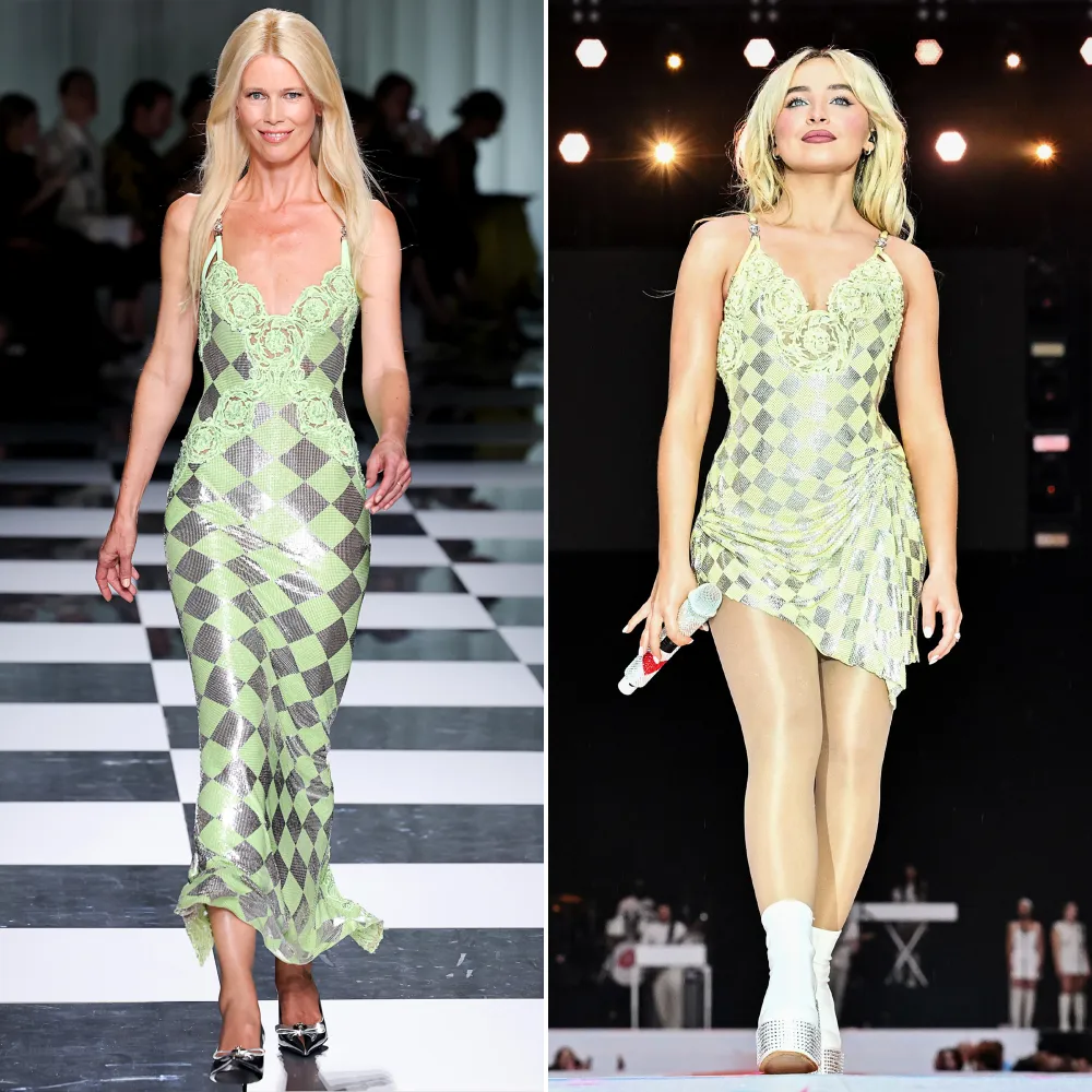 Claudia Schiffer &lsquo;Loves&rsquo; That Sabrina Carpenter Wore the Versace Dress She Debuted on the 2023 Runway
