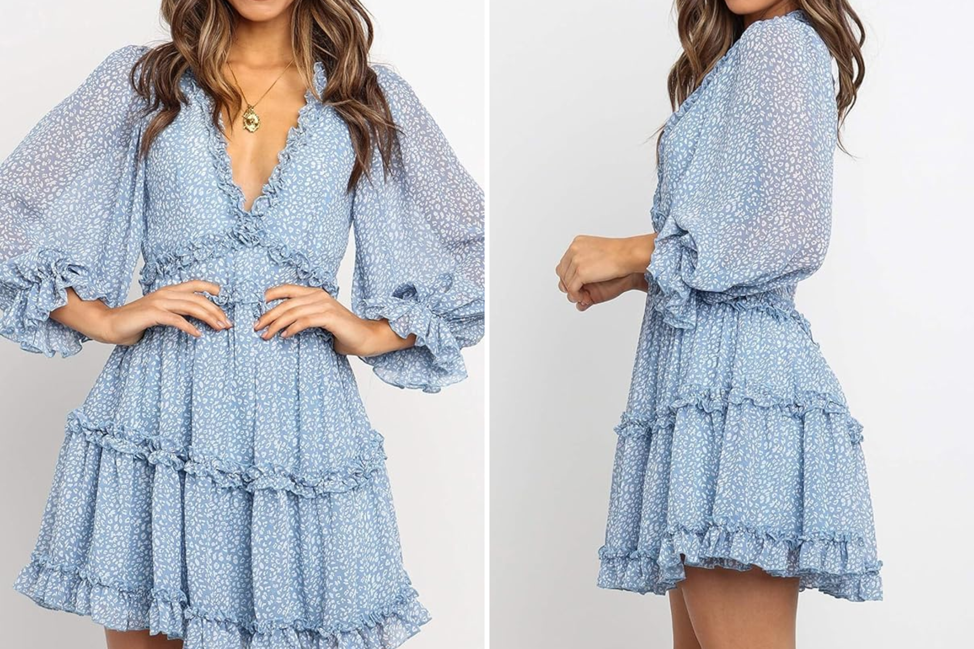 Dokotoo V-Neck Ruffle Mini Dress