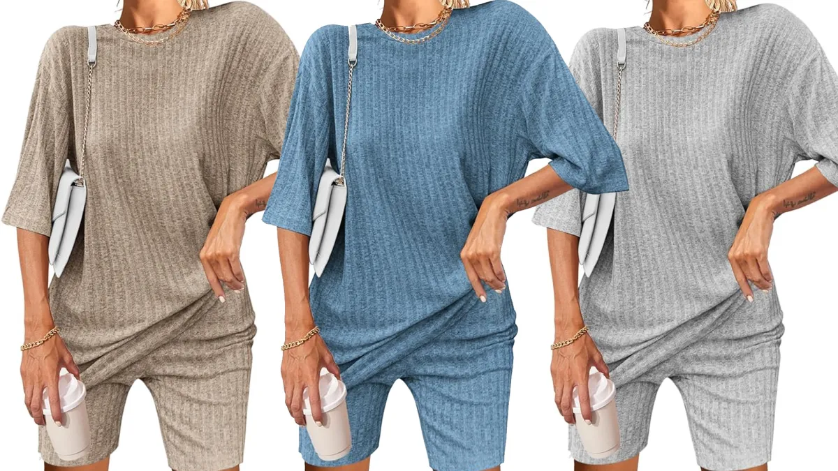 Ekouaer 2-Piece Ribbed Knit Loungewear Set Amazon