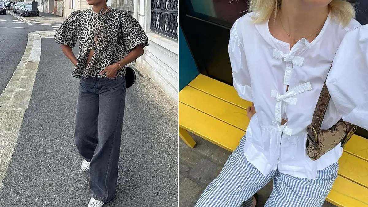 Mangmao Tie Front Peplum Babydoll Puff Sleeve Top Amazon