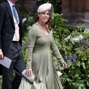Princess Eugenie Shines in Olive While Attending the Duke of Westminster's Wedding