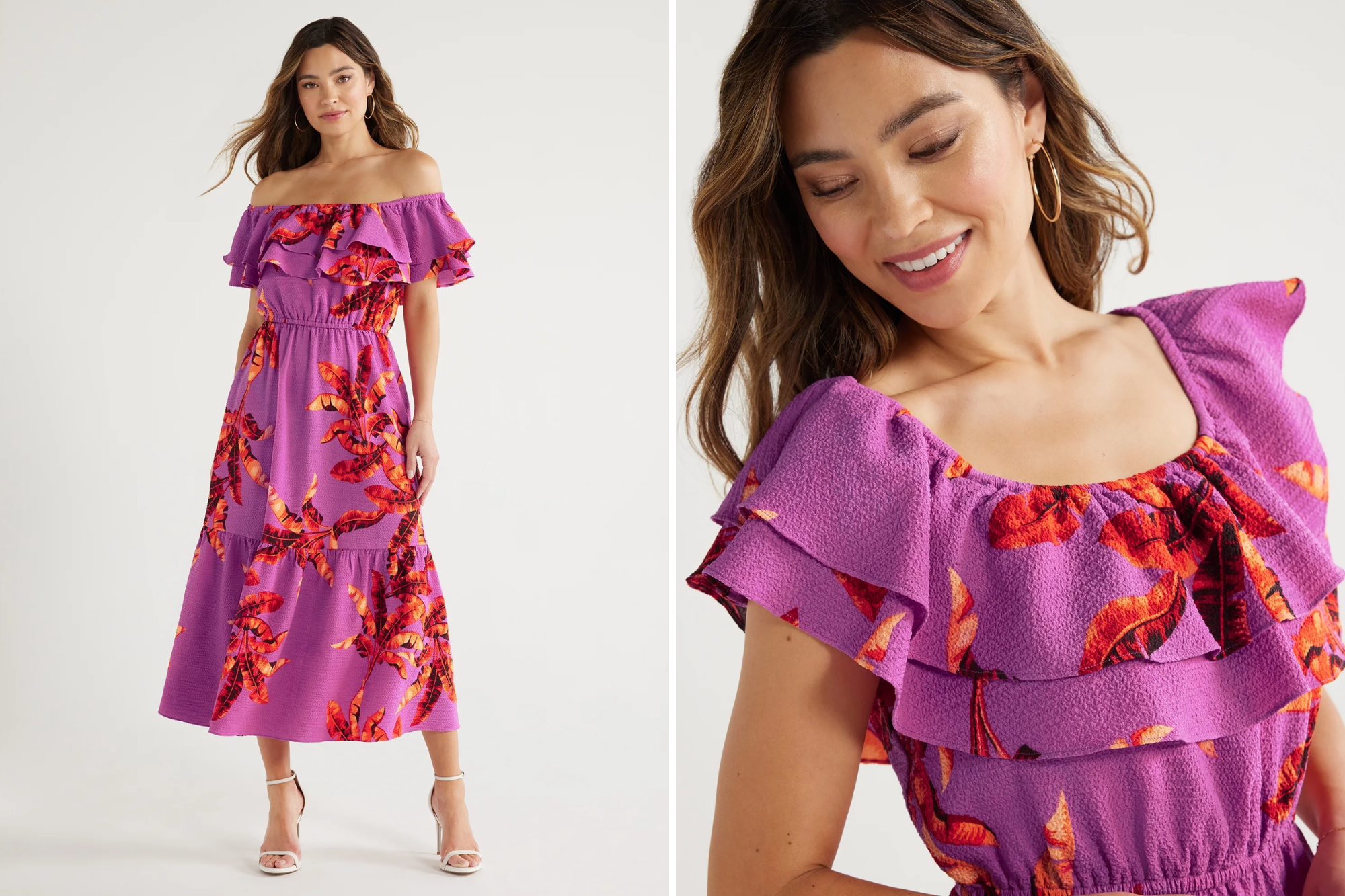 Sofia Jeans Double Ruffle Convertible Neck Dress