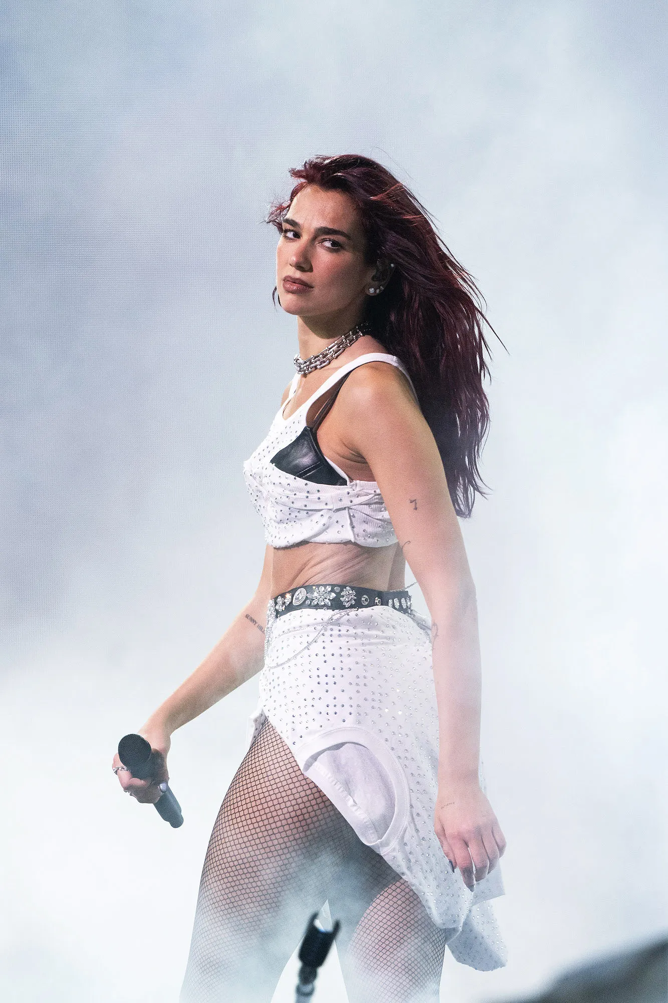 Dua Lipa Wears T Shirt as a Skirt at Glastonbury Festival