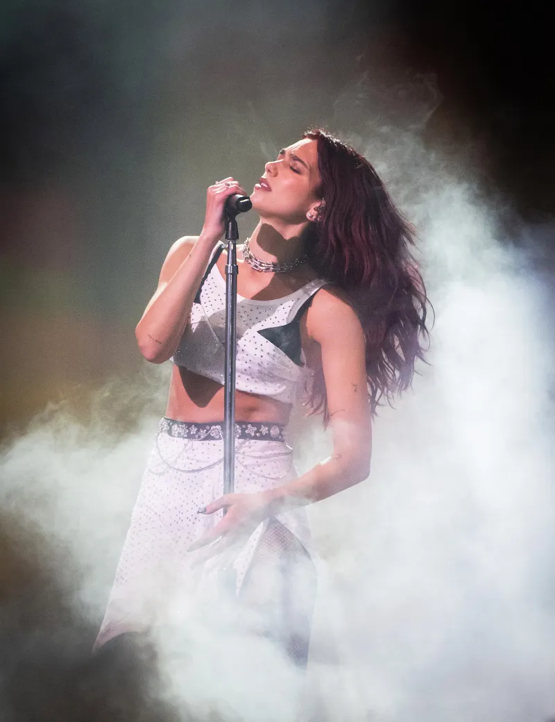 Dua Lipa Wears T Shirt as a Skirt at Glastonbury Festival