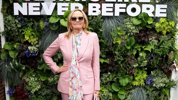 Kim Cattrall Stuns in Pink Power Suit at Wimbledon That Samantha Jones Would Approve Of