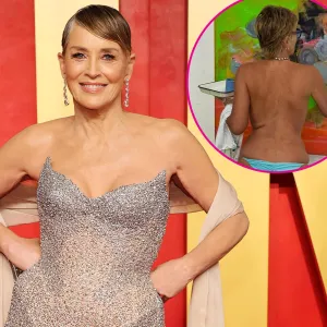 Sharon Stone Ditches Her Bikini Top for Poolside Painting Session 555