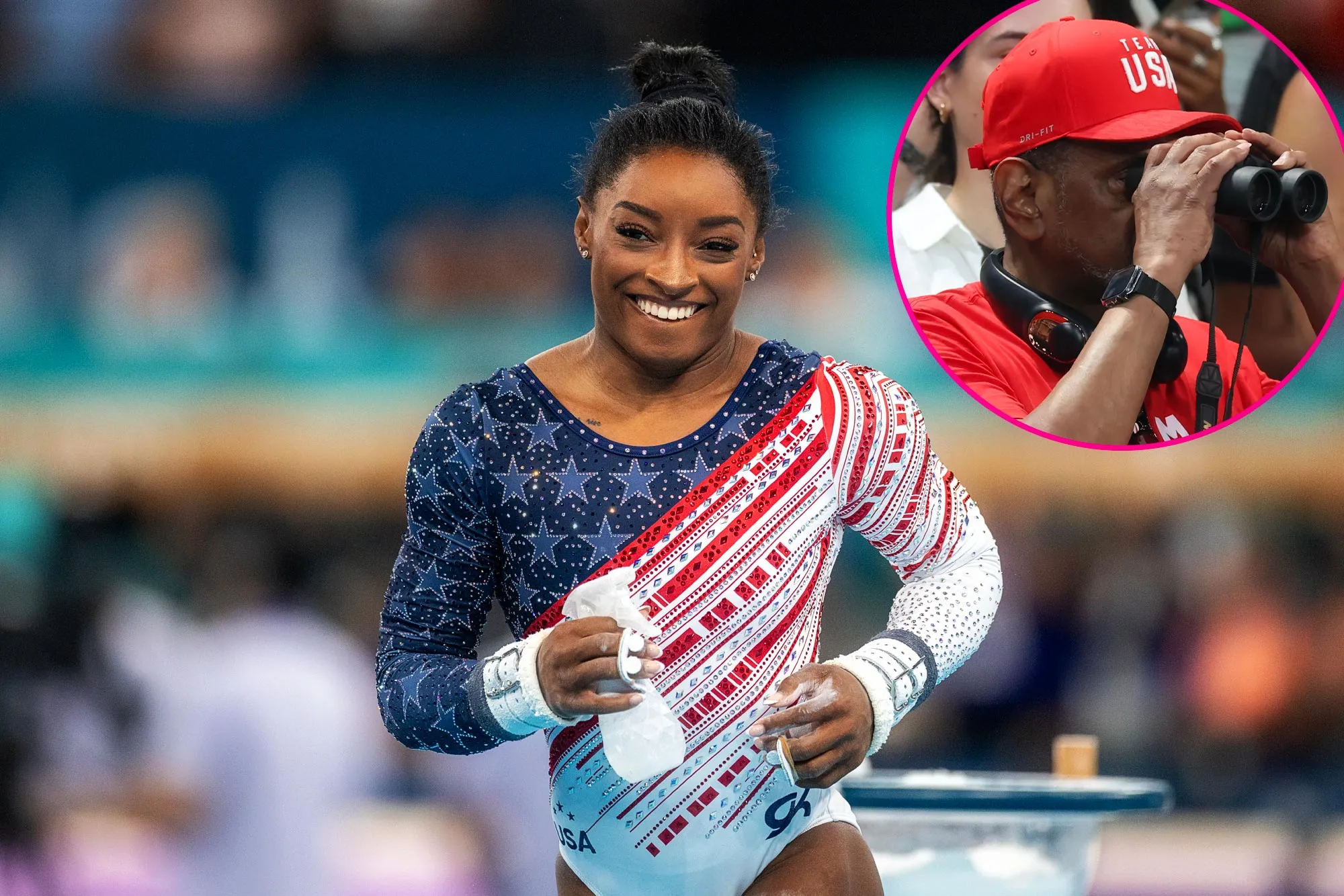 Simone Biles Gushes That Her Dad is So Freaking Cute for Using Binoculars to Watch Her at 2024 Paris Olympics 434