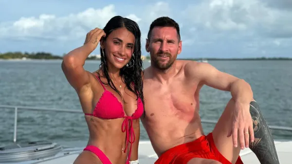 Lionel Messi Poses Shirtless in Walking Boot on Boat Alongside Bikini Clad Wife Antonela Roccuzzo