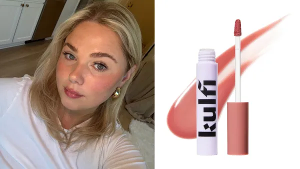 olivia hanson wearing kulfi lip staining oil