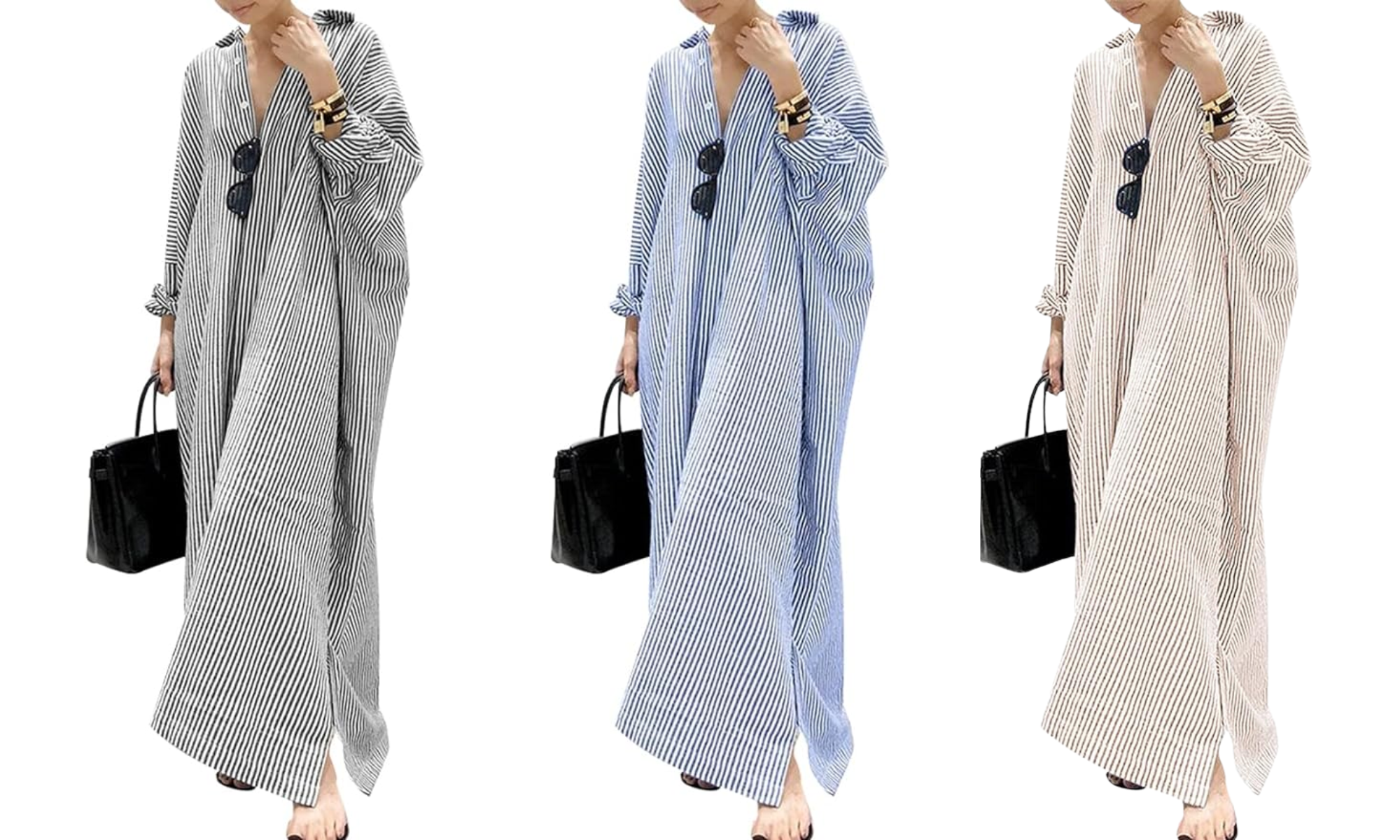 Chouyatou Striped Cotton Maxi Shirt Dress