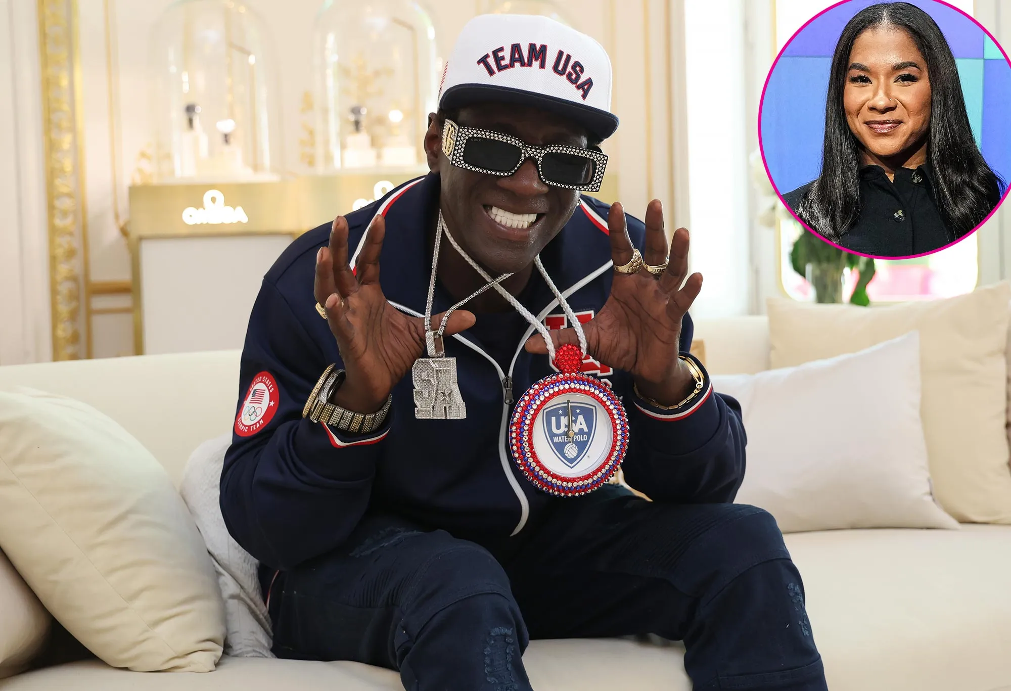 PROMO Flavor Flav Tells Jordan Chiles Hit Me Up for a Bronze Clock Necklace