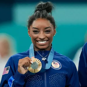 Simone Biles Debuts Dazzling 546 Diamond Goat Necklace After Winning gold Medal in Olympics GettyImages 2164205986 538