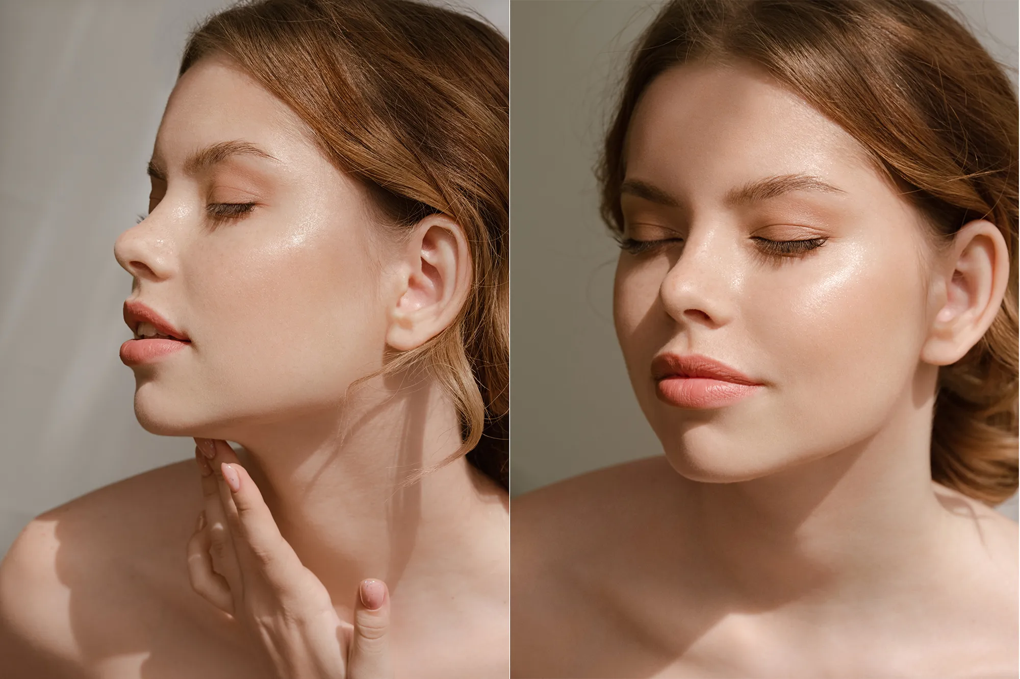 portrait of a woman with clean, moist skin in the sunlight
