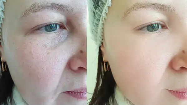 woman face wrinkles before and after treatment