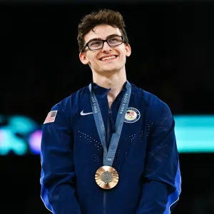 Gymnast Stephen Nedoroscik Wins Bronze During Mens Pommel Horse Final at 2024 Paris Olympics