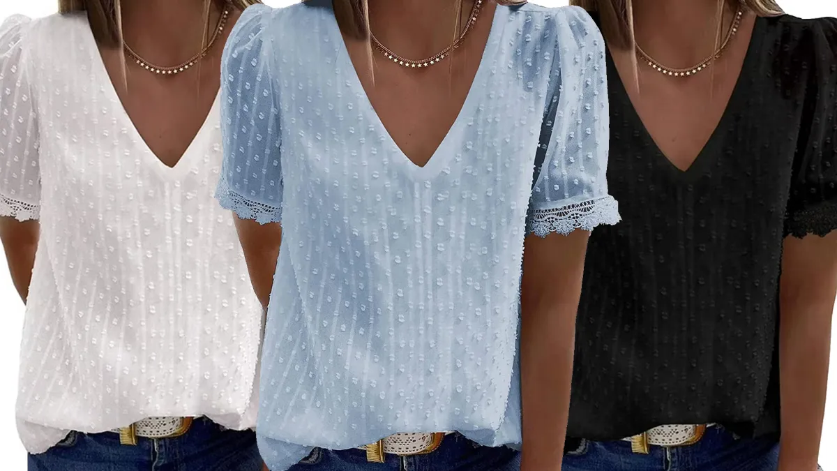 Tznbgo Short Sleeve V-Neck Lace Blouse Walmart