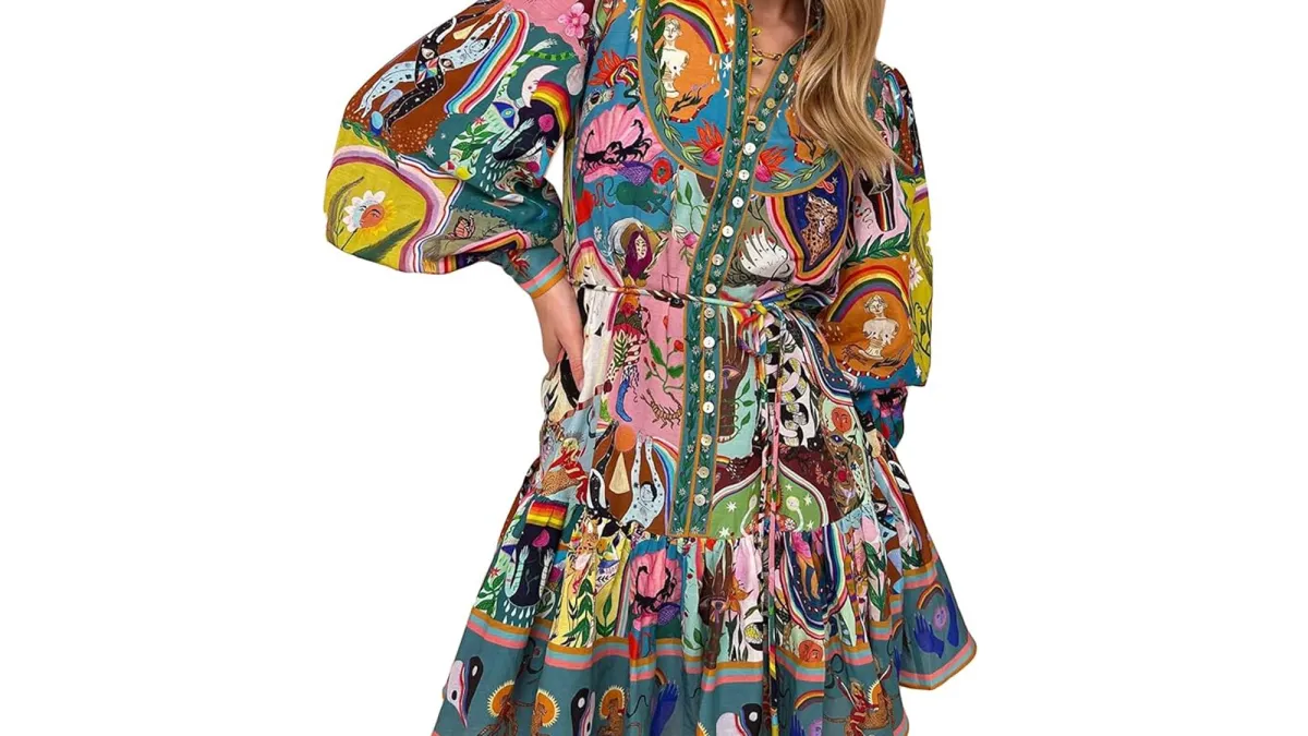 Qikaka Puff Sleeve Turtleneck Printed Dress Amazon