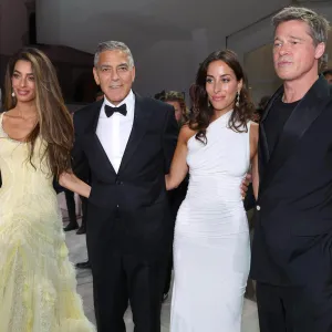 George Clooney and Wife Amal Double Date With Brad Pitt and Girlfriend Ines de Ramon in Venice