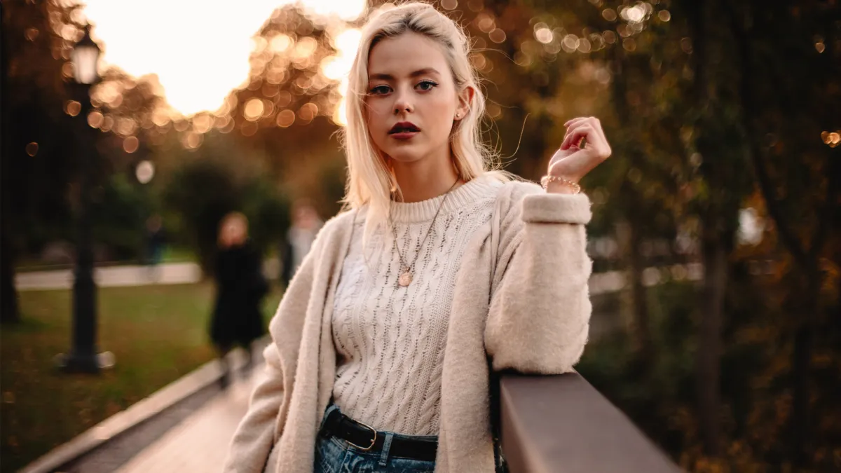 woman in a sweater on the street