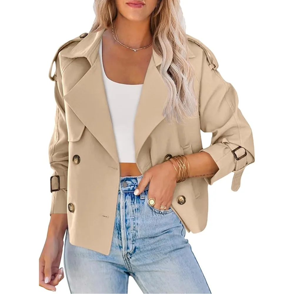 Saodimallsu Cropped Double Breasted Trench Coat&nbsp;Amazon