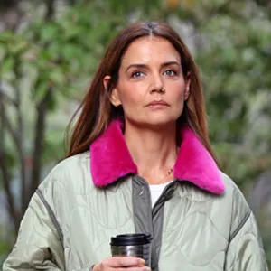 katie holmes in green jacket