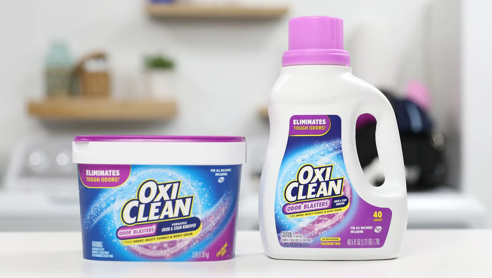 a tub and bottle of oxiclean in a kitchen