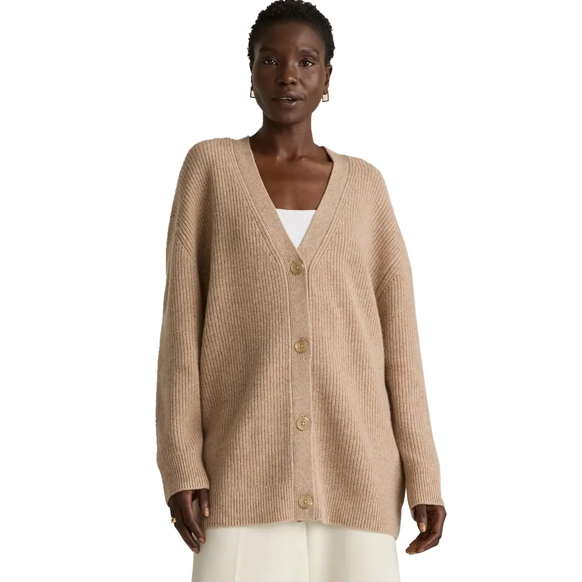Quince Mongolian Cashmere Oversized Boyfriend Cardigan Sweater
