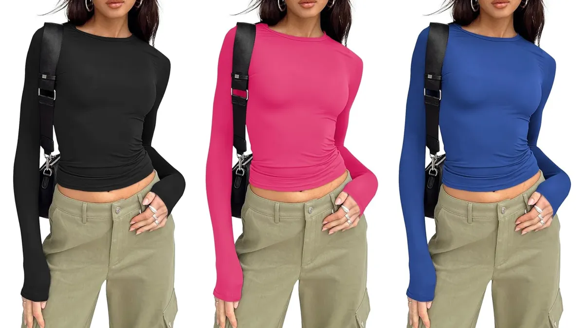 three women wearing color swapped long sleeves