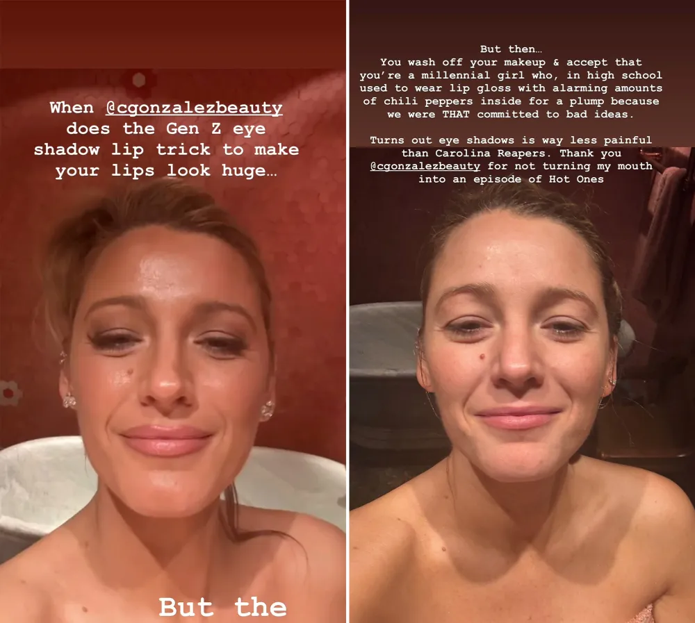Blake Lively Jokes About Wearing Lip Gloss With Peppers in It to Plump Her Lips