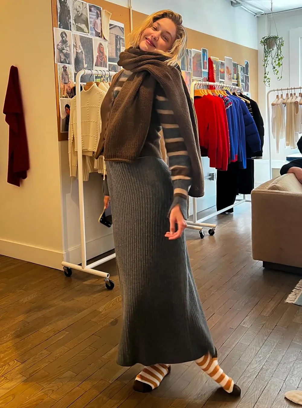 Gigi Hadid Layers on Sweaters Inside Guest in Residence Office