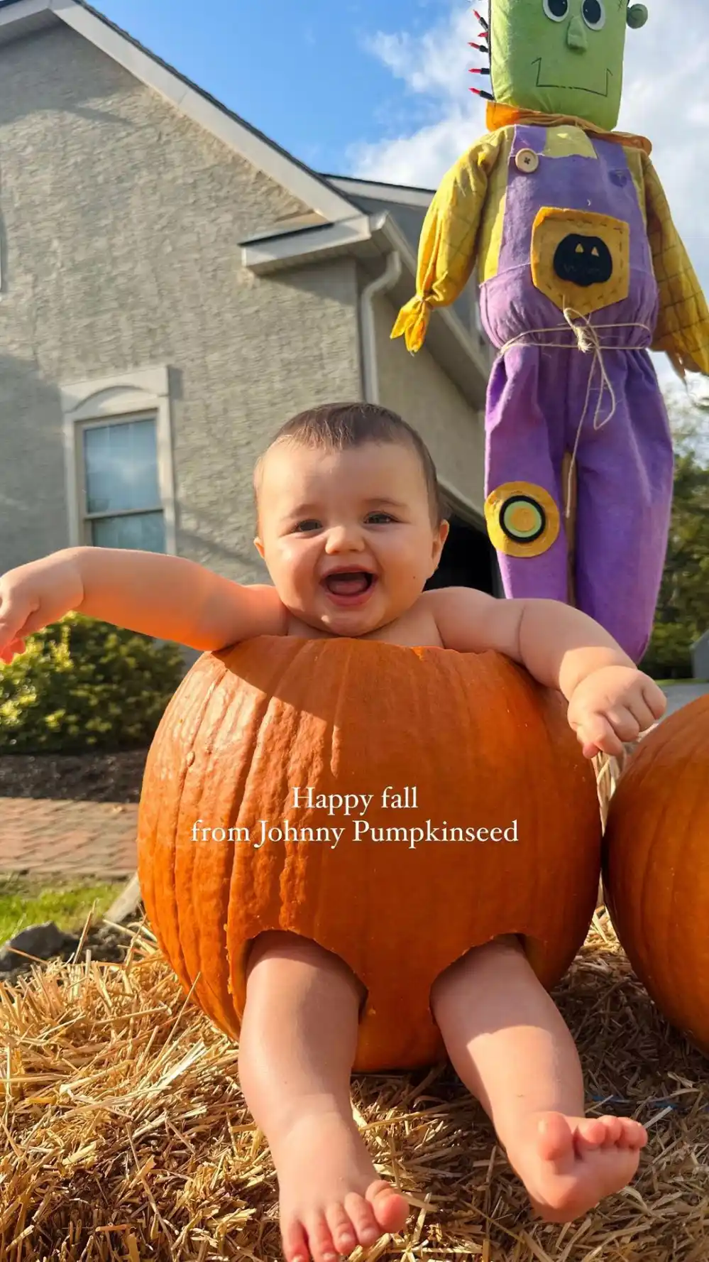 Johnny Gaudreaus 7 Month Old Son Poses Inside Pumpkin to Celebrate Fall