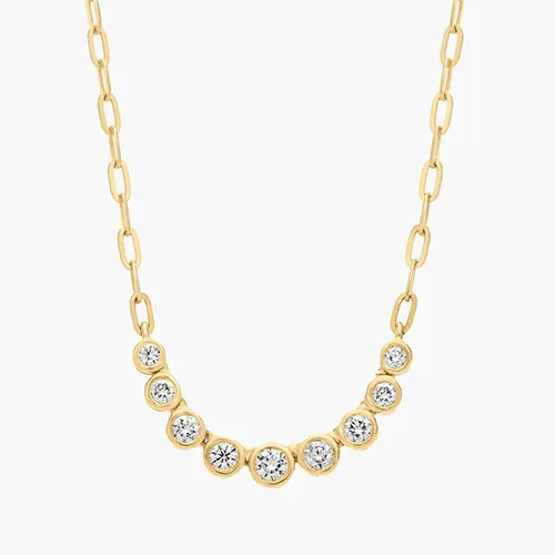 Graduated Diamond Bezel Smile Paperclip Necklace
