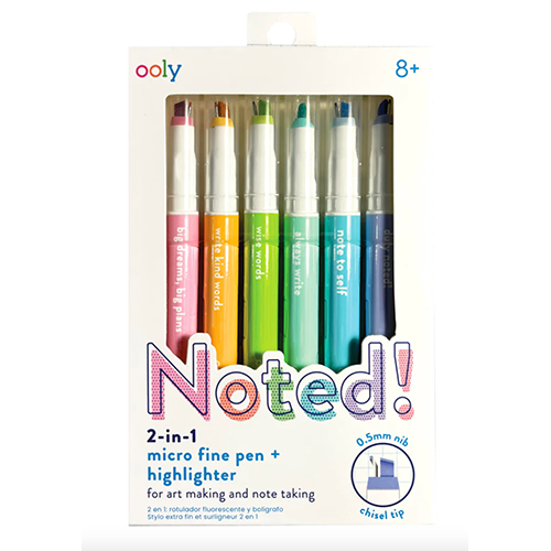 Ooly Noted! 2-in-1 Micro Fine Tip Pen and Highlighters Set