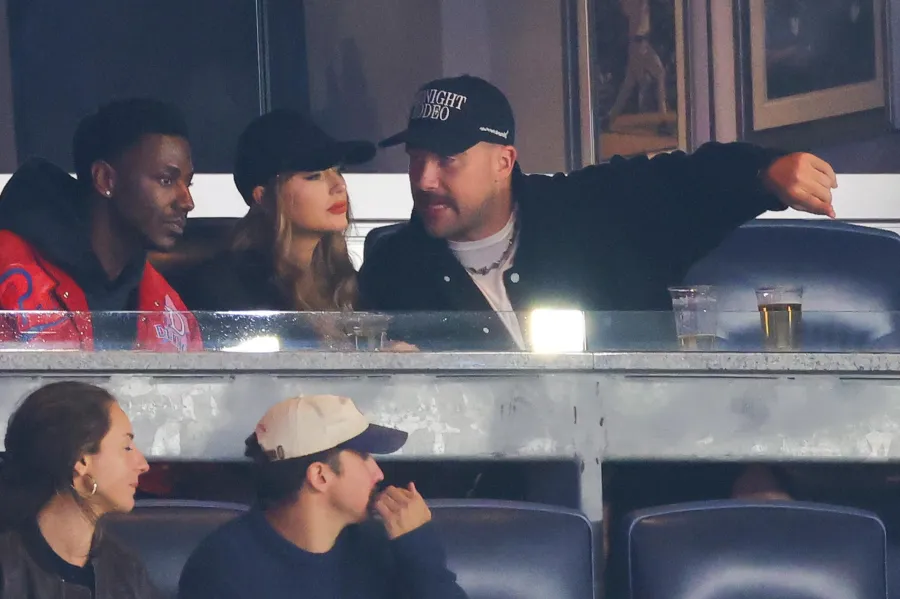 Travis Style Moments Travis Kelce Wears Louis Vuitton Charm Necklace at Baseball Game 561