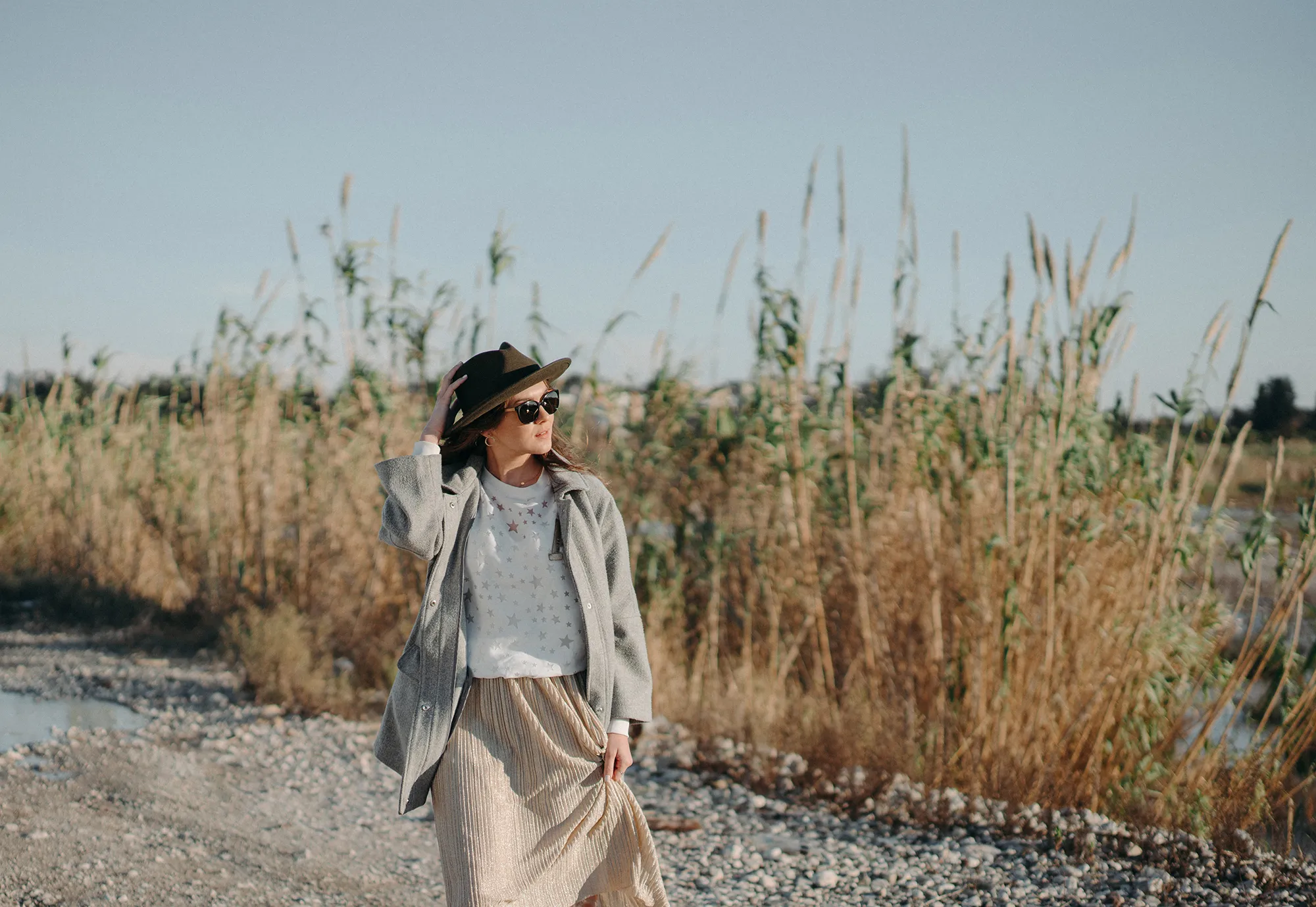Fashion model posing outdoors