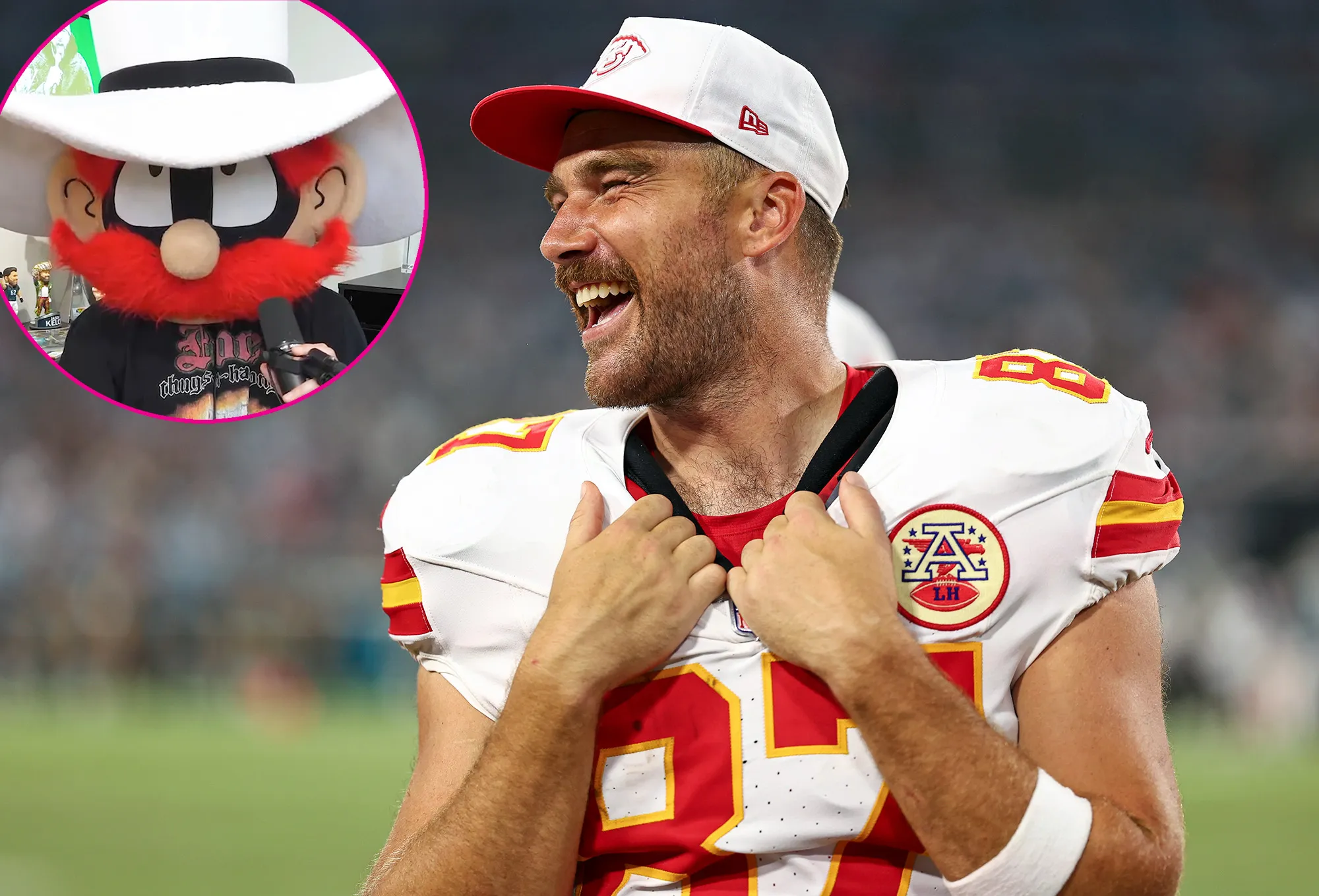 Why Travis Kelce Wore a Mascot Head on New Heights