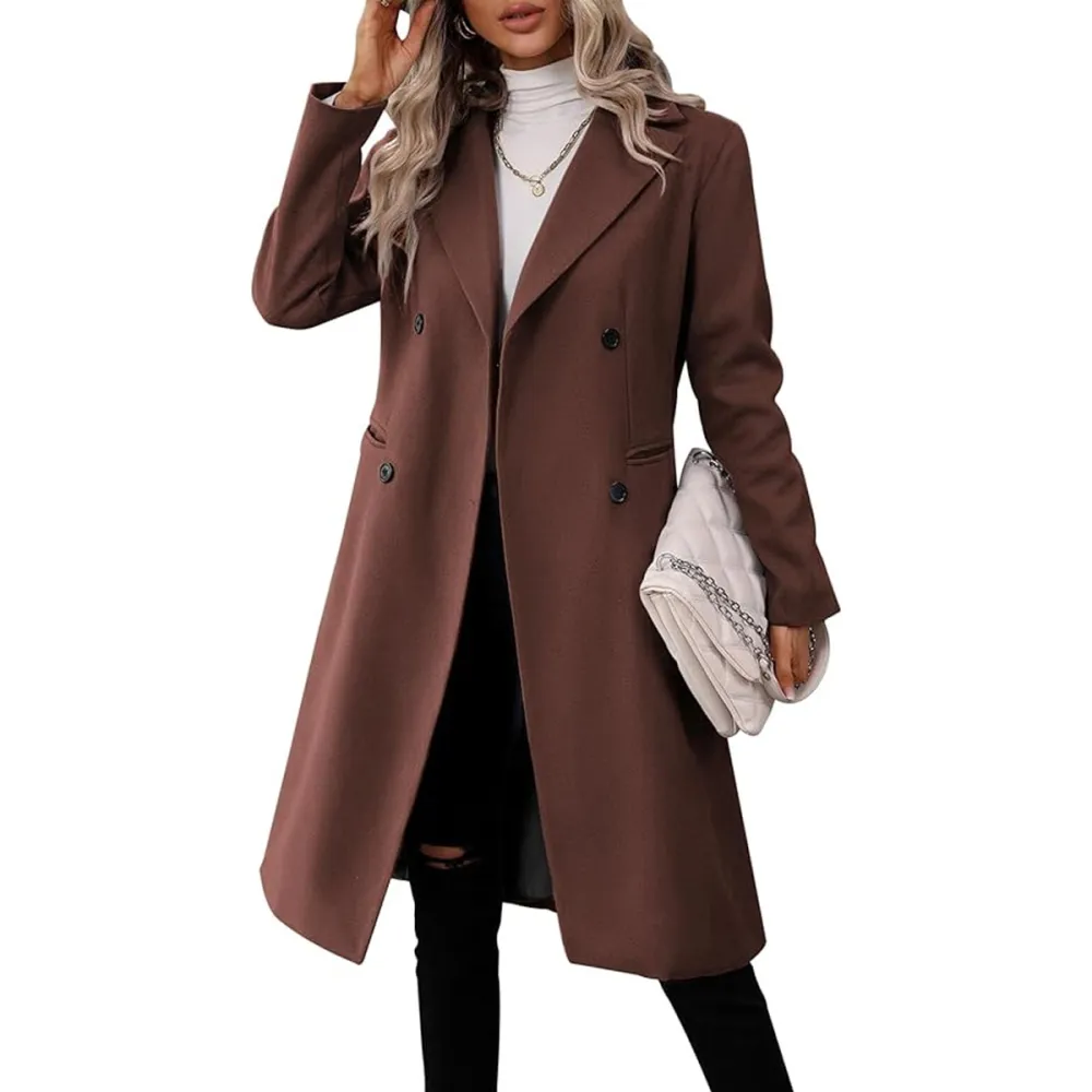 Danedvi Double Breasted Lapel Collar Trench Coat