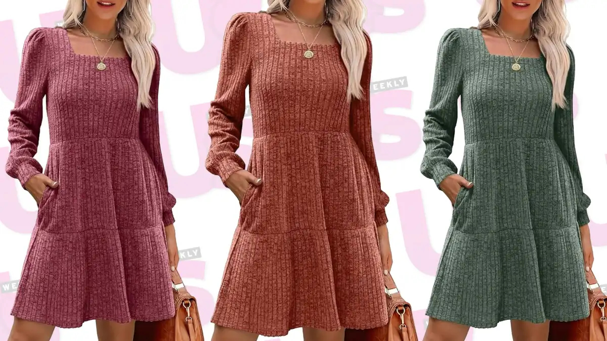 Qincao Babydoll Square Neck Sweater Dress Amazon