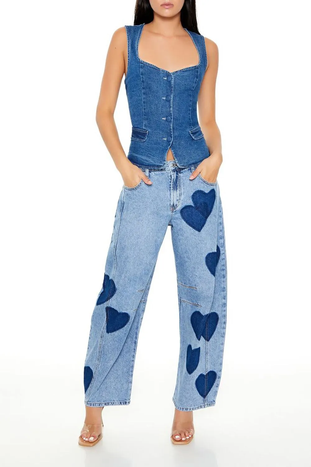 heart patch barrel jeans
