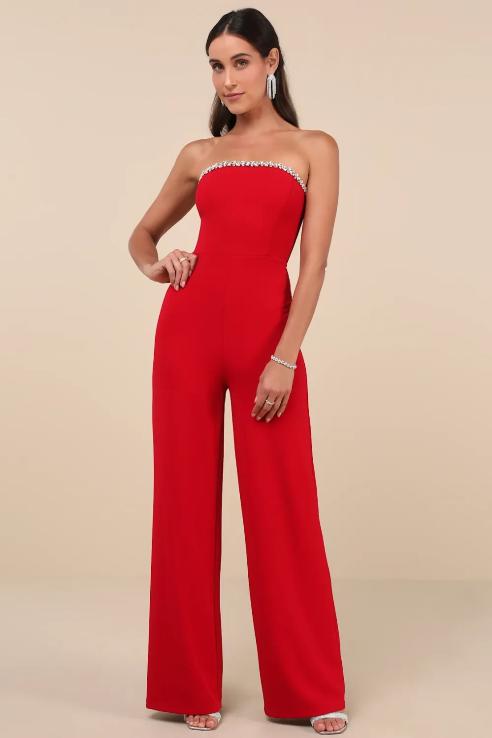 rhinestone strapless jumpsuit
