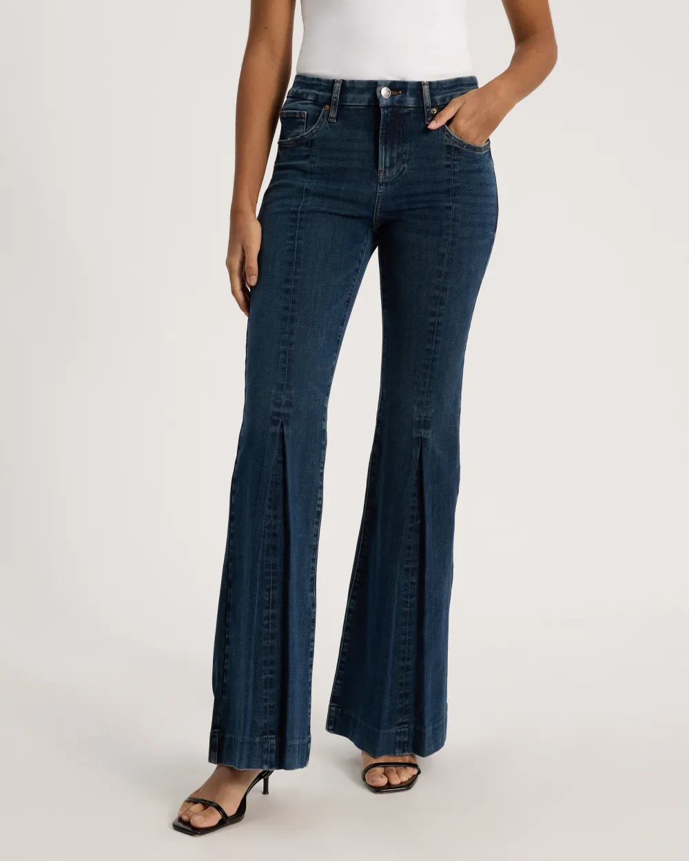 Mid Rise Dark Wash Slit FlexX 70s Flare Jeans