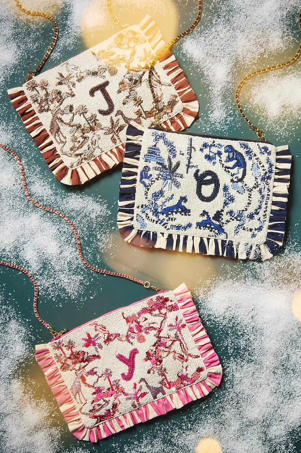 beaded monogram clutch