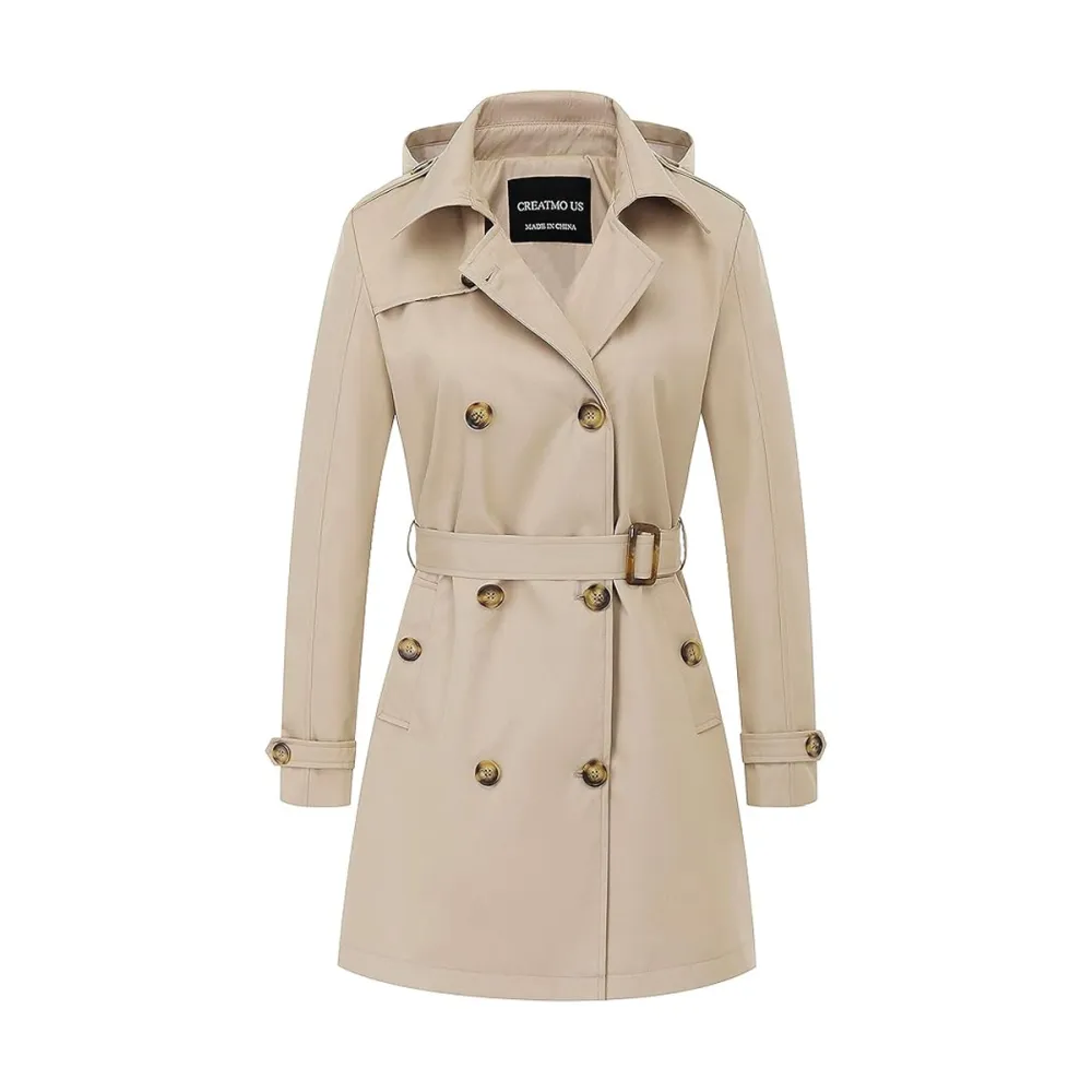 CREATMO US Double-Breasted Classic Lapel Trench Coat Amazon