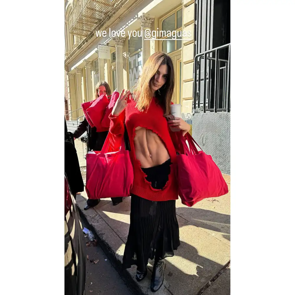 Emily Ratajkowski Flaunts Abs in Super Cutout Sweater